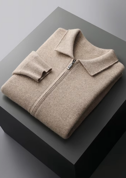 Extra-Fine Wool Zip Polo Cardigan